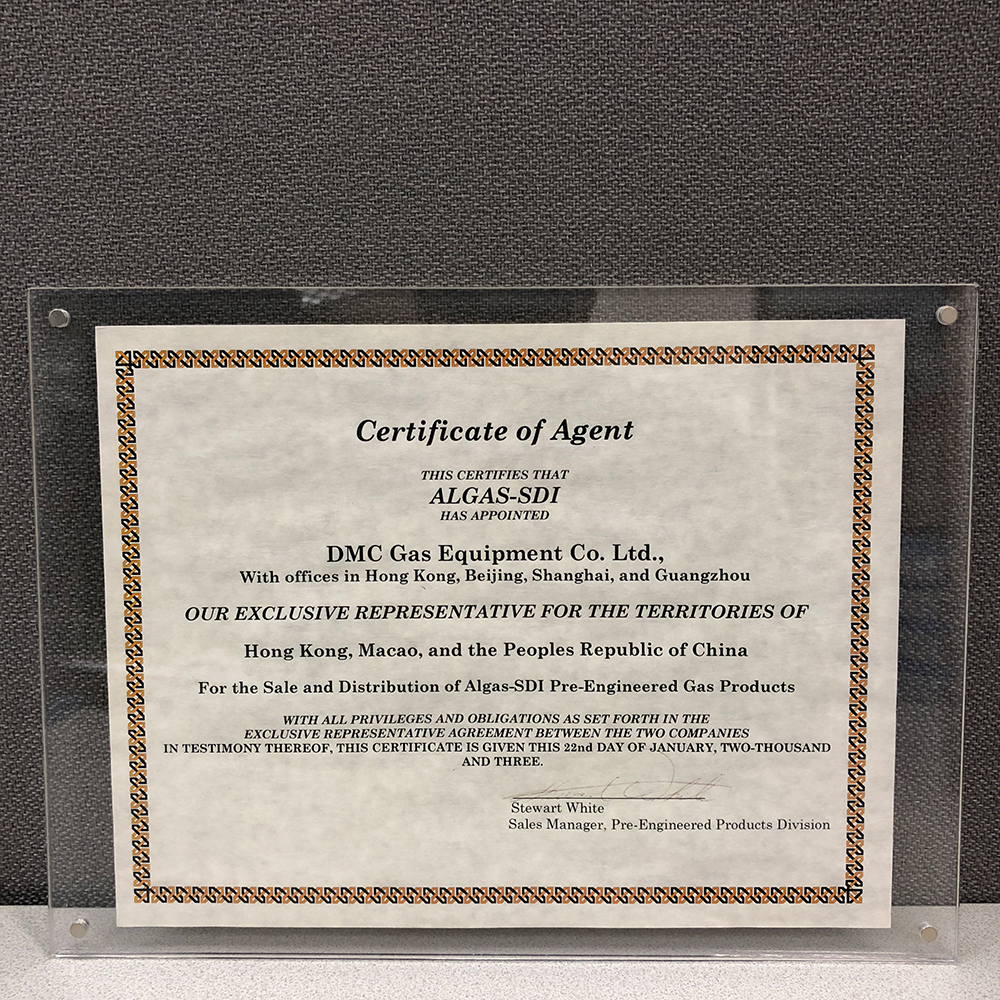 Algas-SDI Certificate of Agent